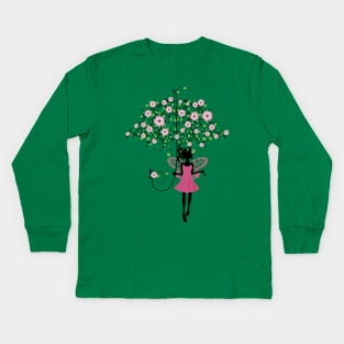 Fairy with Floral Umbrella Kids Long Sleeve T-Shirt